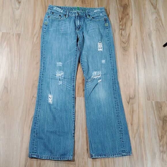 💜Vintage Iris Blue Distressed Boot Cut Jeans Size 9/30 - Picture 2 of 12
